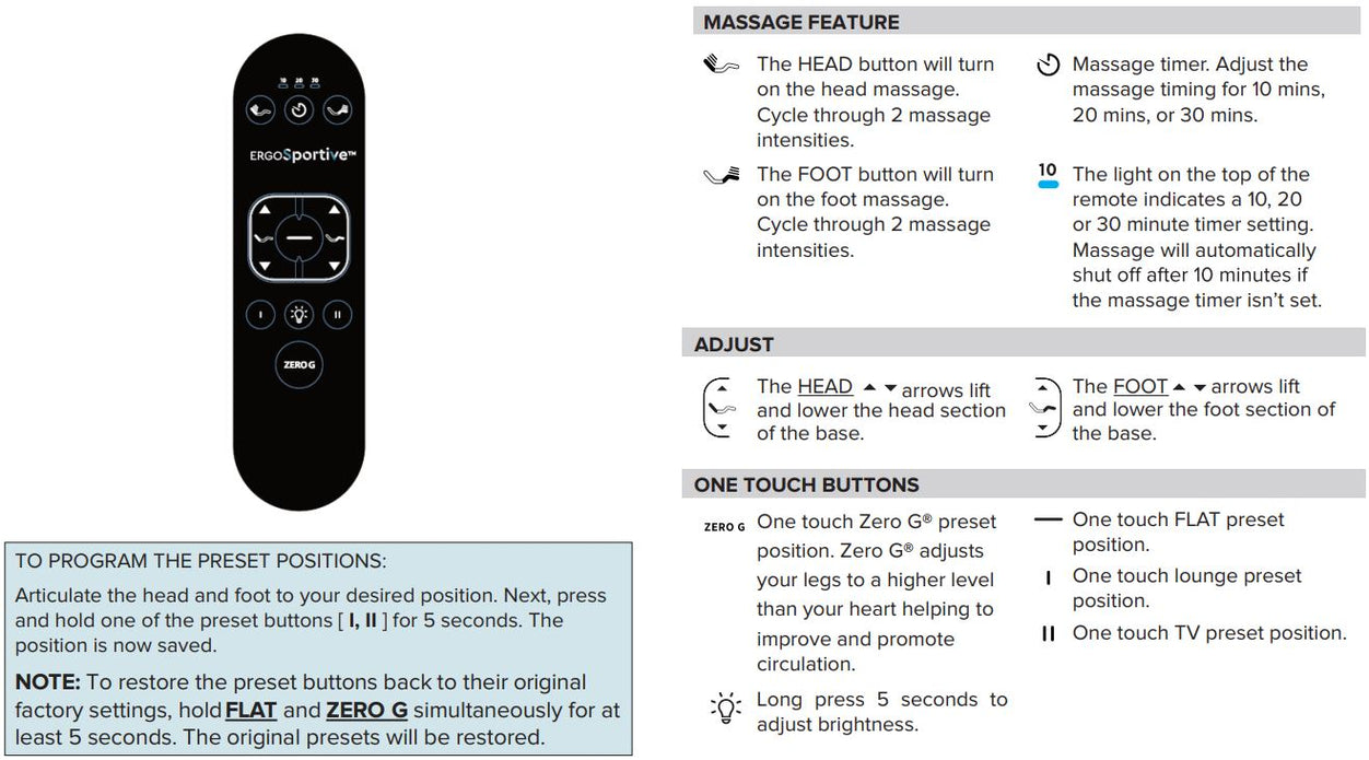 Ergo Sportive Adjustable Base Remote